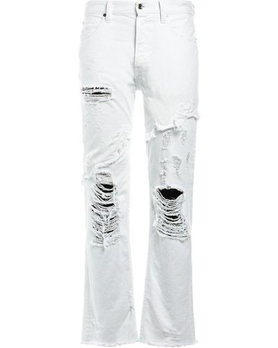 Just Cavalli Distressed Straight Fit Wide Leg Pants - White