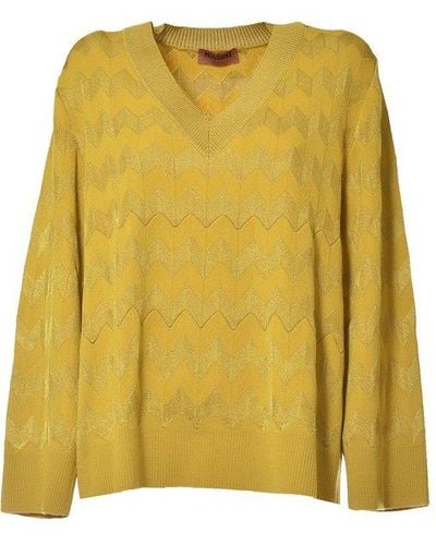 Missoni Geometric Intarsia-knit Long Sleeved Sweater - Yellow