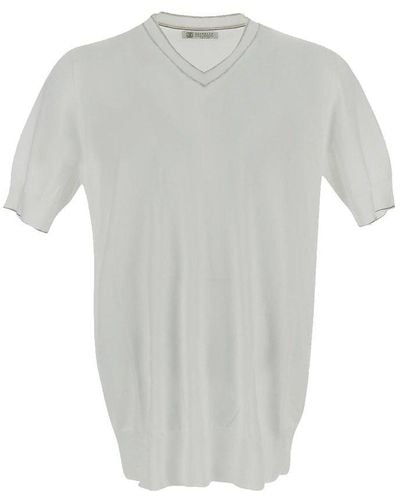 Brunello Cucinelli V-neck Knitted T-shirt - Grey