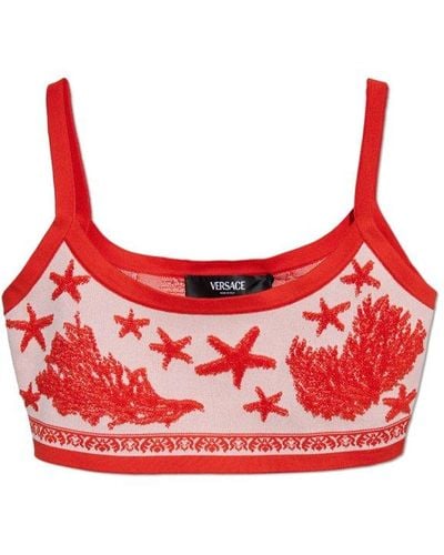 Versace Barocco Sea Sleeveless Knitted Cropped Top - Red