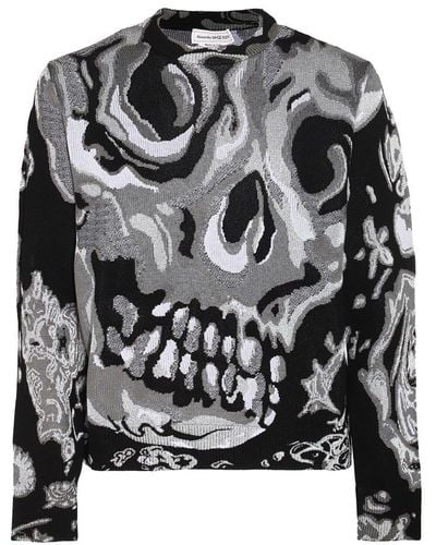 Alexander McQueen Skull Intarsia-knit Crewneck Jumper - Black
