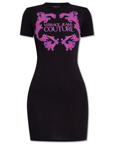 Versace Logo-printed Crewneck Mini Dress - Black