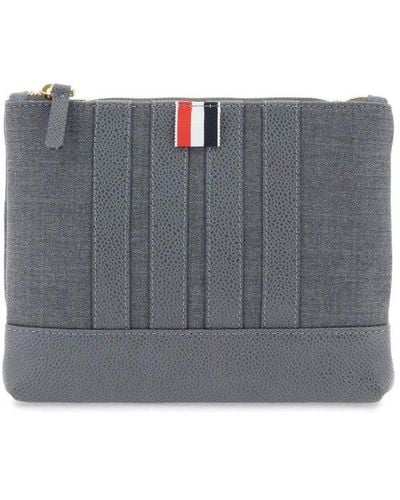 Thom Browne 4-bar Zipped Wash Bag - Grey