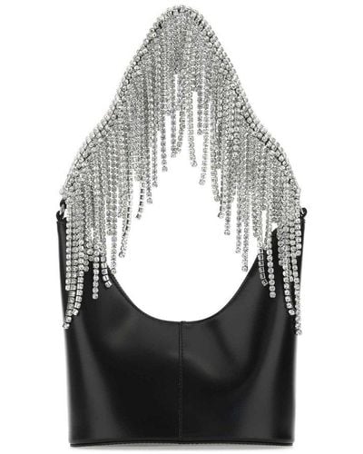 Kara Embellished Zip-up Shoulder Bag - Black