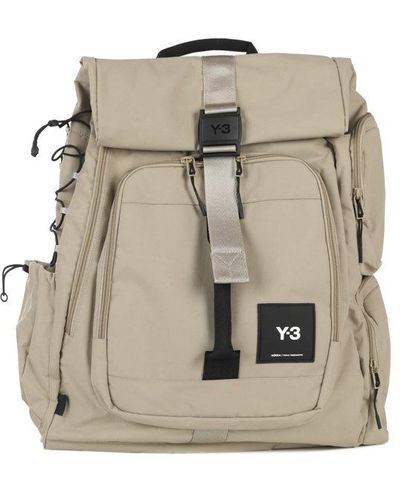 Y-3 Logo Patch Zip Detailed Backpack - Natural