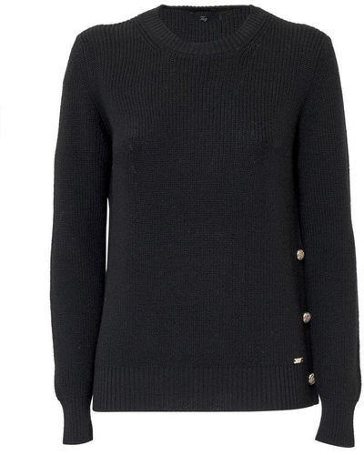 Fay Buttom Detailed Crewneck Sweater - Black