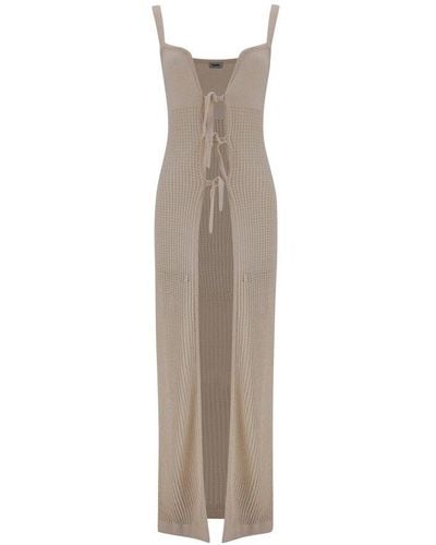 Nanushka Perforated Sleeveless Tied Maxi Dress - Natural