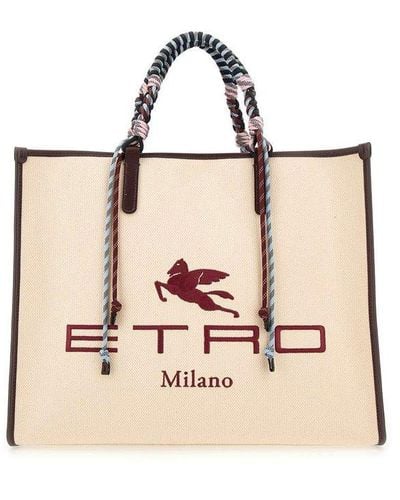 Etro Logo Embroidered Tote Bag - Natural