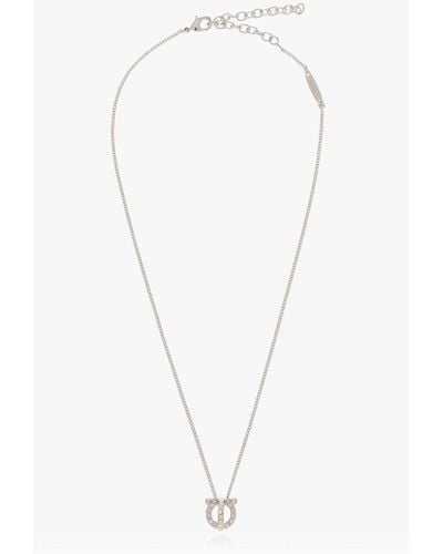 Ferragamo Embellished Gancini Chain-linked Necklace - White