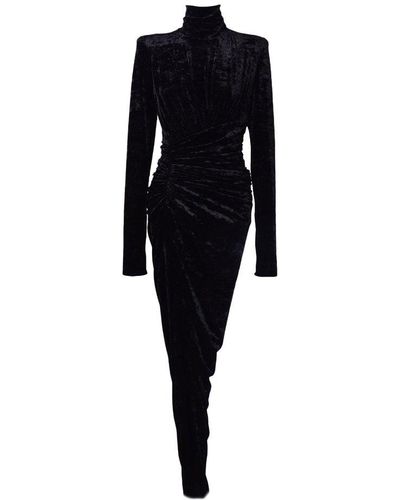 Alexandre Vauthier Mock-neck Draped Velvet Maxi Dress - Black