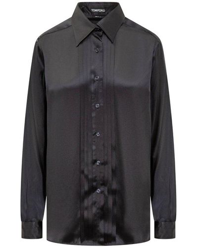 Tom Ford Pintuck-detailed Long-sleeved Shirt - Black