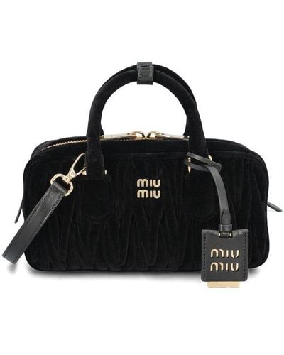 Miu Miu Logo-lettering Zipped Tote Bag - Black