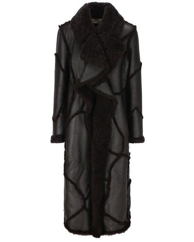 Chloé Collared Patchwork Detailed V-neck Maxi Coat - Black