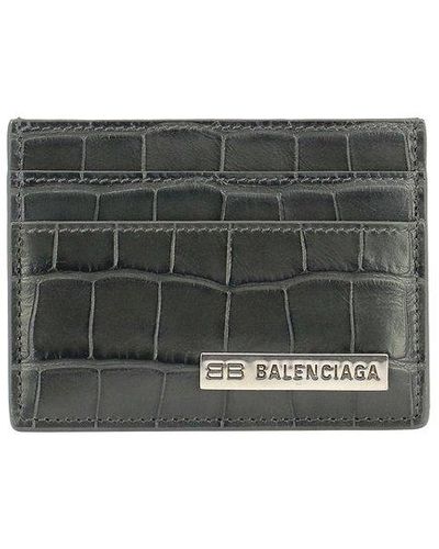 Balenciaga Logo Plaque Embossed Cardholder - Gray