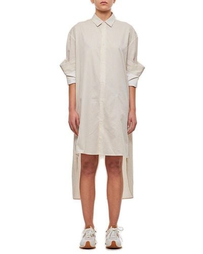 Loewe Stripe Turn Up Cotton Shirt Dress - White