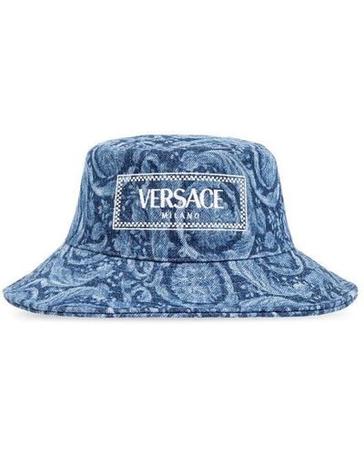 Versace Barocco Pattern Denim Bucket Hat - Blue