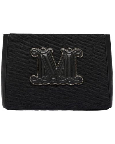Max Mara Cascia Logo Embossed Clutch Bag - Black