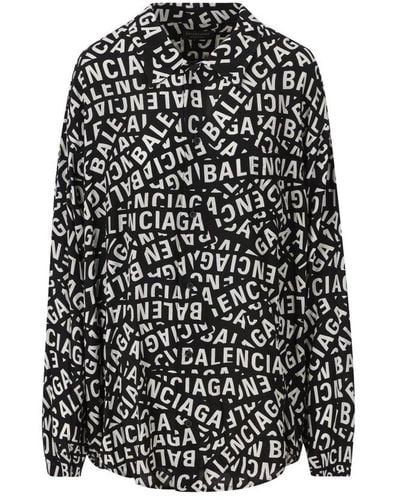 Balenciaga Logo Satin Shirt - Black