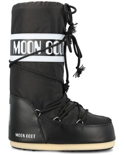 Moon Boot Logo Detailed Lace-up Boots - Black