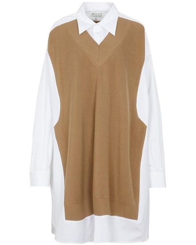 Maison Margiela Knit Paneled Shirt Dress - Brown