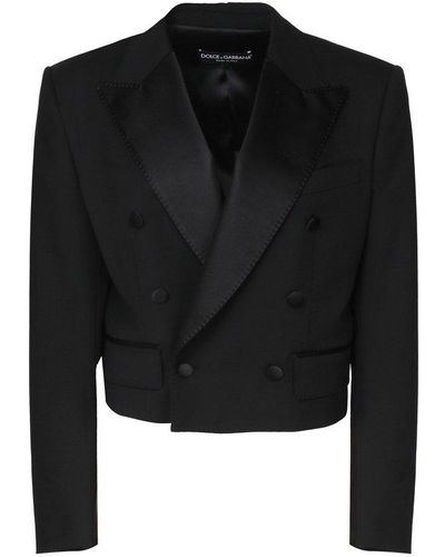 Dolce & Gabbana Dolce Gabbana Double Breasted Cropped Jacket - Black