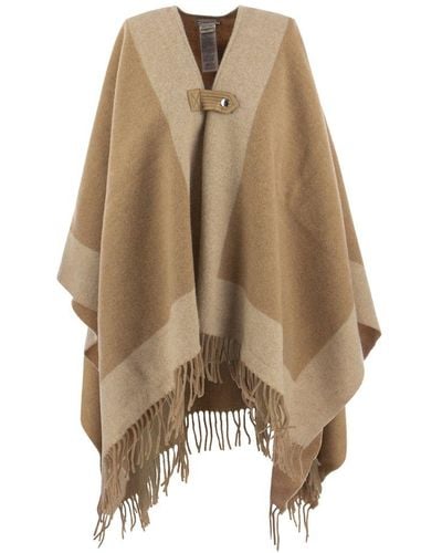 Woolrich Wool-blend Cape With Contrasting Details - Natural