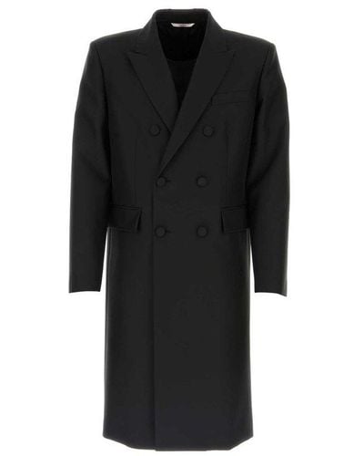 Valentino Double-breasted Long-sleeved Coat - Black