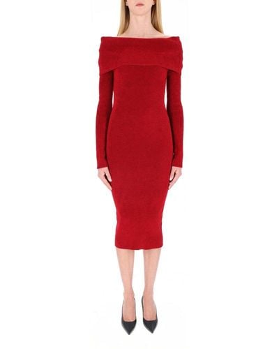 Philosophy Di Lorenzo Serafini Off-shoulder Slim Cut Ribbed Midi Dress - Red