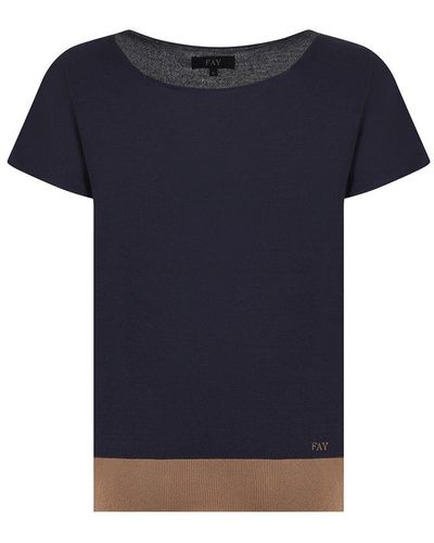 Fay Color-block Short Sleeved Sweater - Blue