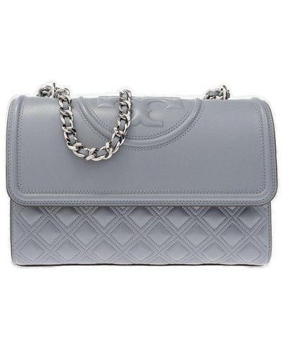 Tory Burch Fleming Leather Small Shoulder Bag. - Gray