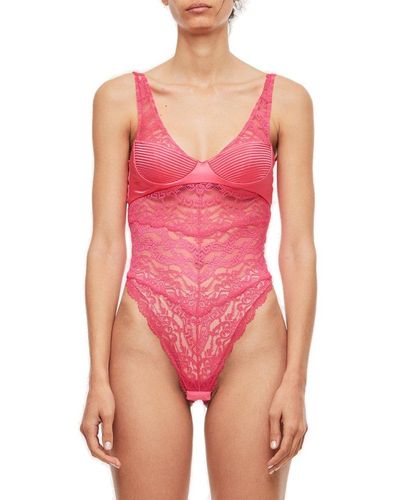 Versace Microdolly Lace And Satin Stretch Bodysuit - Pink