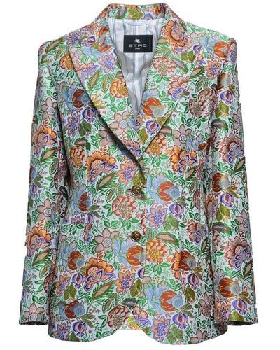 Etro Floral-jacquard Single-breasted Tailored Blazer - Green