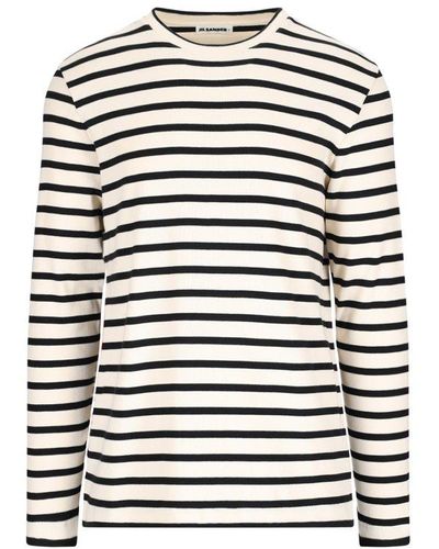 Jil Sander + Striped Crewneck Sweatshirt - White