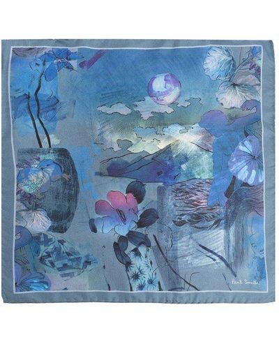 Paul Smith Silk Pocket Square, - Blue
