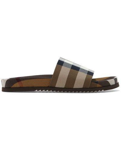 Burberry Check Patterned Slides - Brown