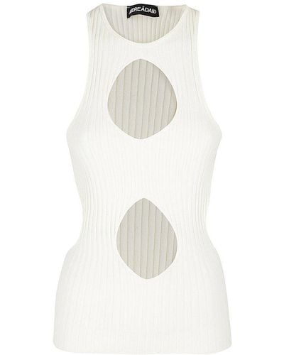 ANDREA ADAMO Cut Out Detailed Sleeveless Knitted Top - White