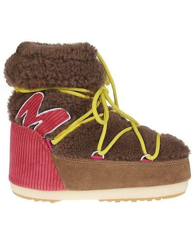 Moon Boot Round Toe Lace-up Boots - Red