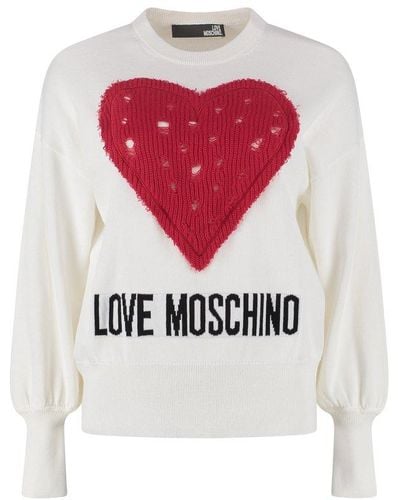 Love Moschino Long Sleeve Crew-neck Sweater - White