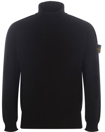 Stone Island Logo-patch Roll-neck Knitted Sweater - Blue