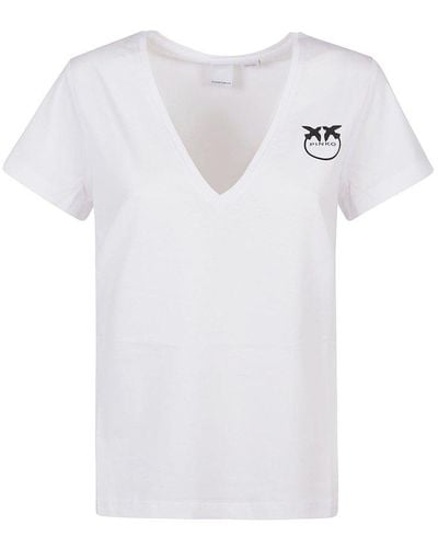 Pinko Logo Printed V-neck T-shirt - White
