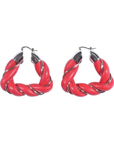 Bottega Veneta Woven Hoop Earrings - Red