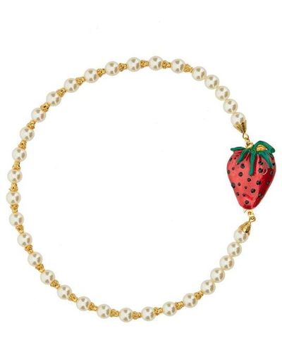 Alessandra Rich Pearl Necklace With Strawberry Decoration - White