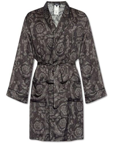 Versace Bathrobe With Barocco Pattern, - Gray