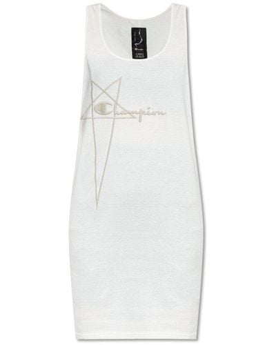 Rick Owens X Champion Logo Embroidered Sleeveless Shirt Dress - White