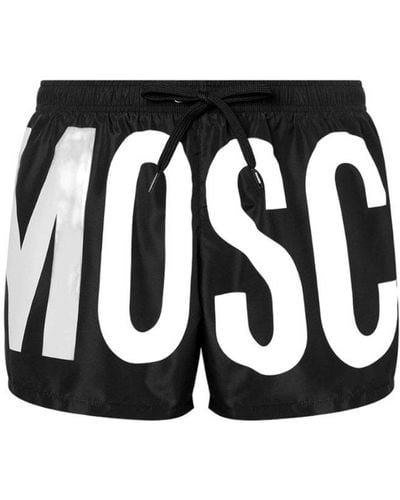 Moschino Logo Printed Drawstring Swim Shorts - Black