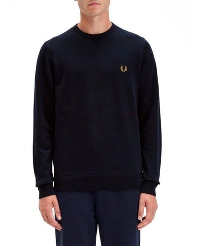 Fred Perry Logo-embroidered Long-sleeved Crewneck Sweater - Blue