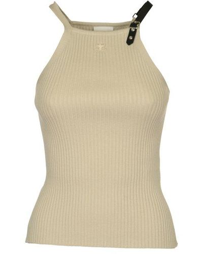 Courreges Buckle Rib Knit Tank Top - Natural