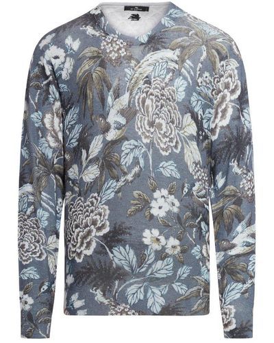 Etro Floral-printed Crewneck Sweatshirt - Blue