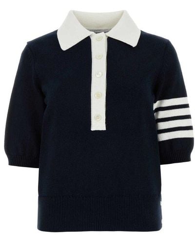 Thom Browne Stripe Detailed Polo Shirt - Blue