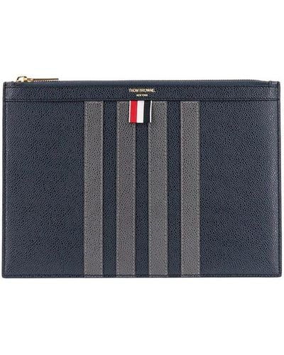Thom Browne Small 4-bar Striped Zipped Wallet - Blue